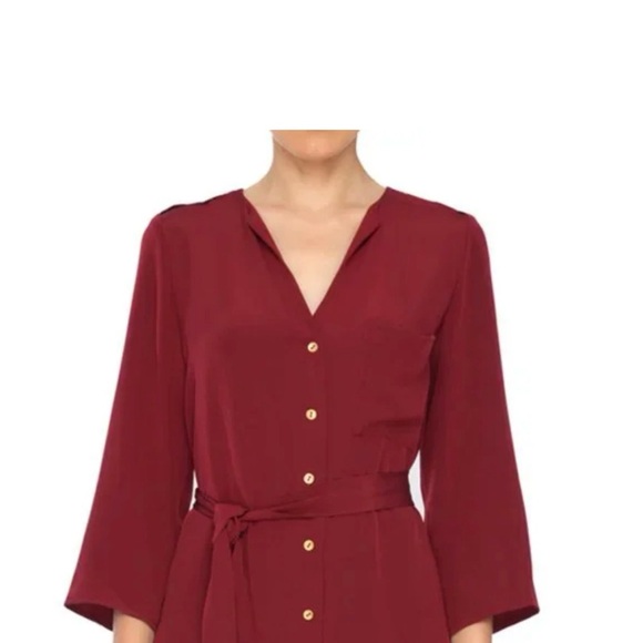 Amour Vert Emily Button Front Silk Mini Dress Cabernet - Picture 2 of 10